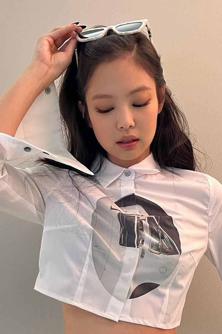 Fashion trend printed short long sleeve shirt