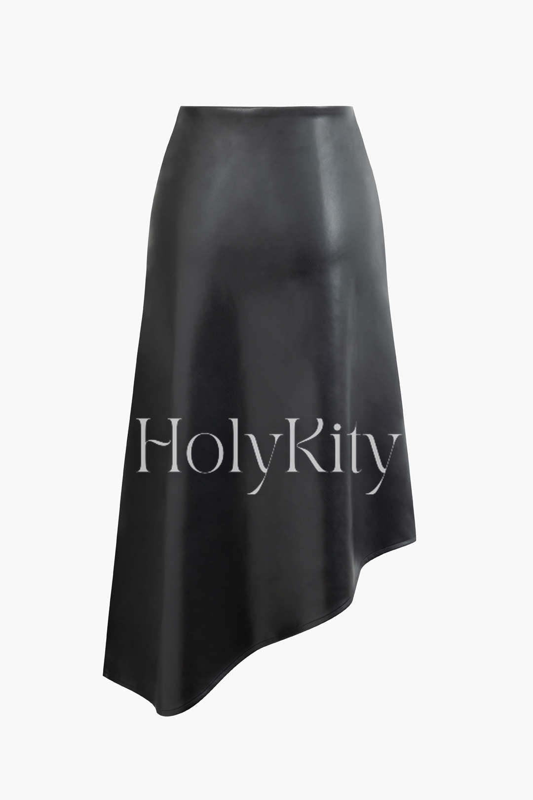 Faux Leather Button Decor Asymmetric Midi Skirt