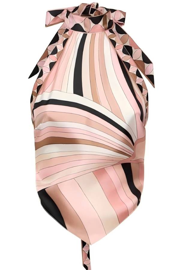 Unique satin printed twill top with asymmetric mini skirt set