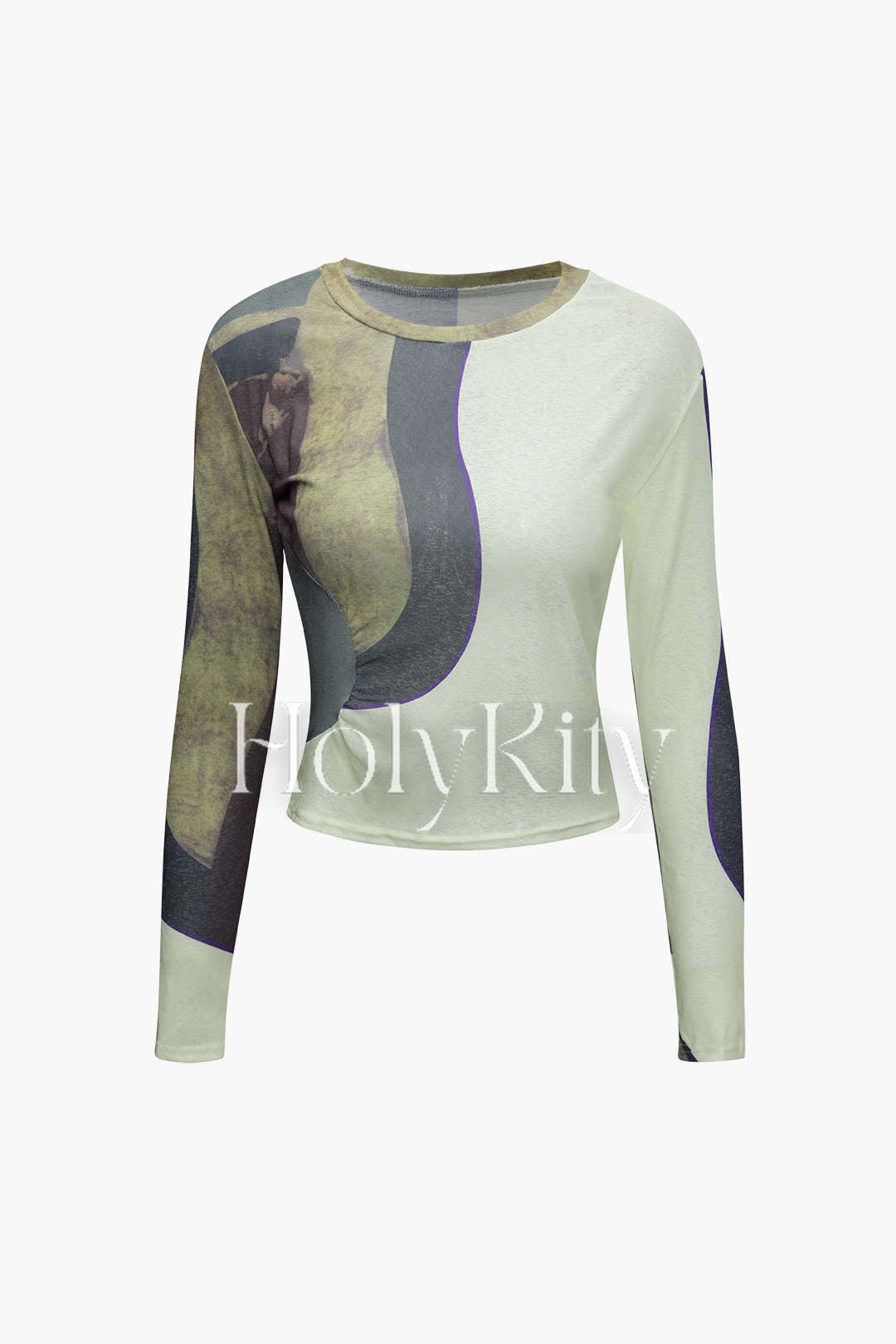 Printed Round Neck Long Sleeve Top