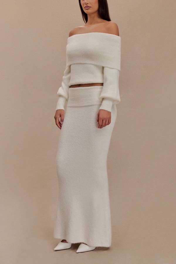Charlotte Knit Ribbed Waist Fishtail Stretch Maxi Skirt