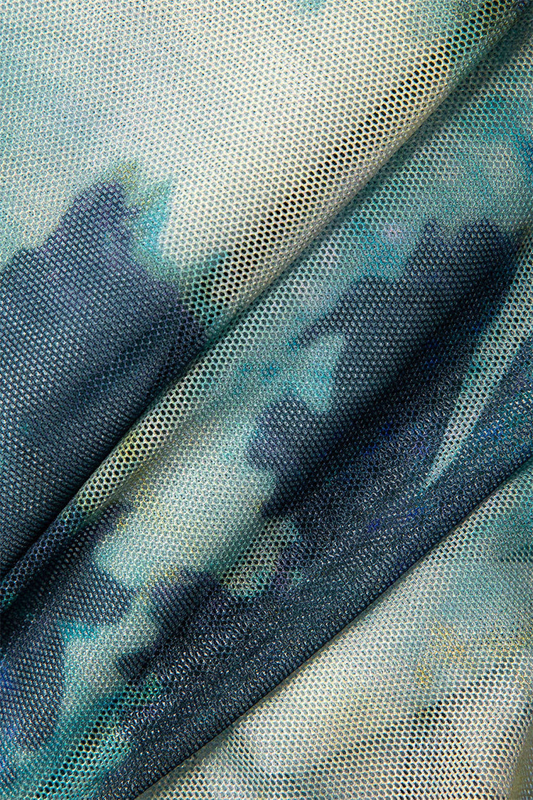 Robe midi froncée en maille tie-dye à col licou 