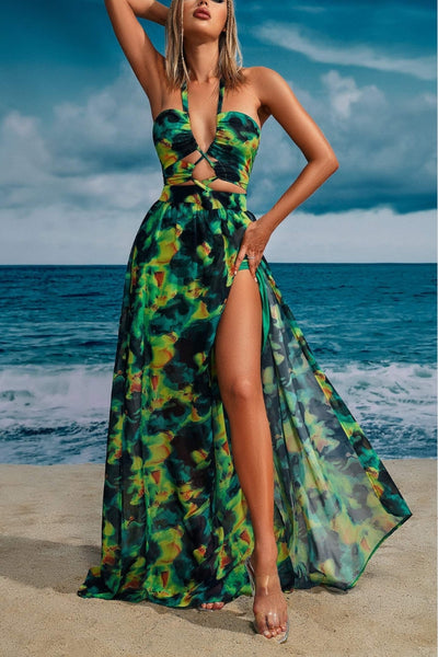 Sriene Printed Halter Maxi Dress