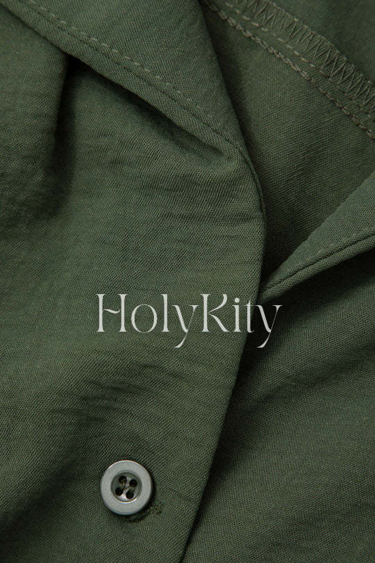 Collar Button Knot Hem Long Sleeve Shirt