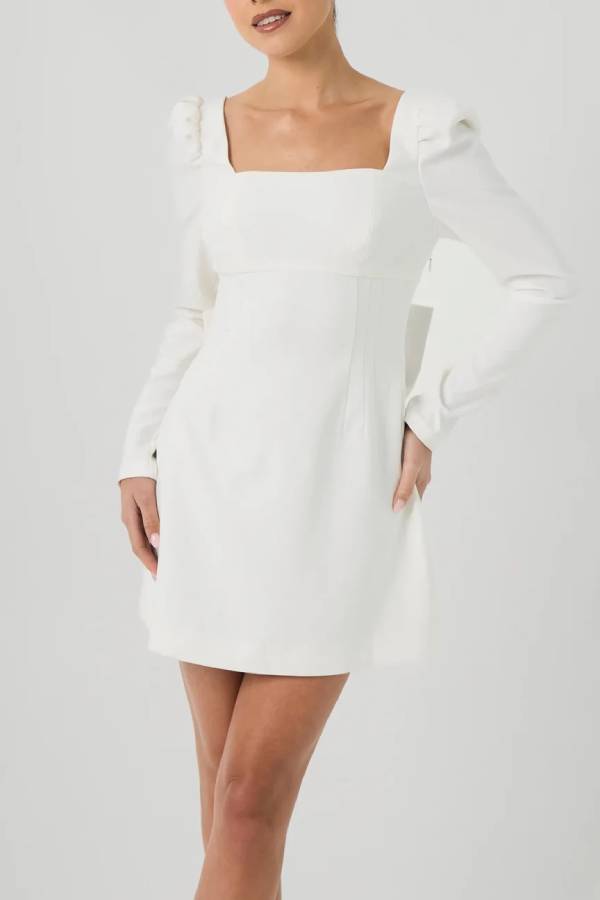 Gift for You Puff Shoulder Long Sleeve Back Bow Detail Mini Dress