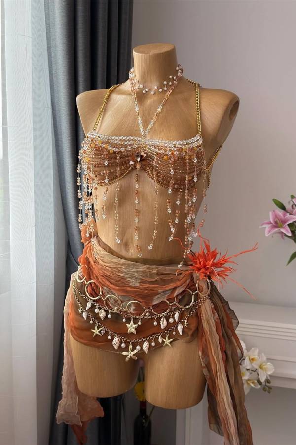 Ocean-Inspired Beaded and Tasseled Camisole Top