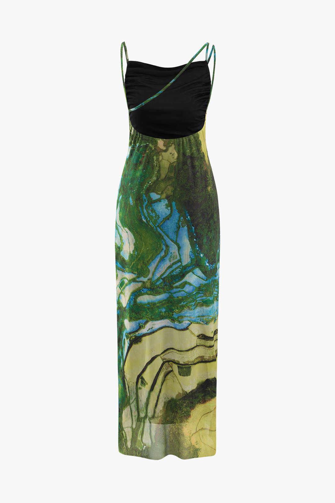 Robe midi en maille à bretelles asymétriques imprimées 