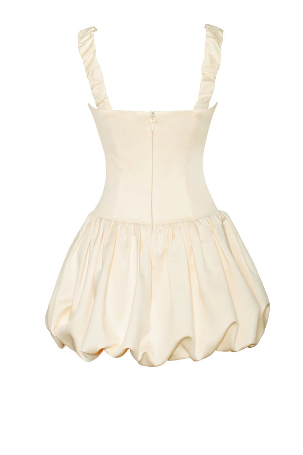 Slingback Gathered Puff Mini Dress