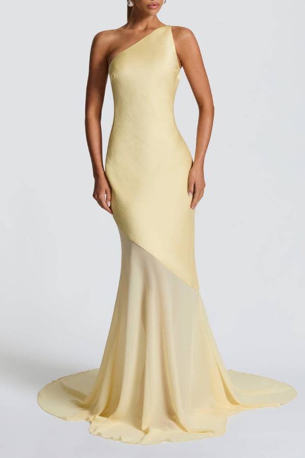 One-Shoulder Open-Back Mermaid Evening Gown