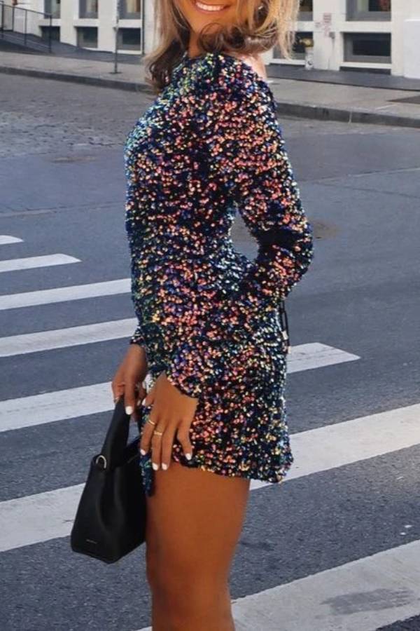 Felicia Mini Dress - Navy/Multi Sequin