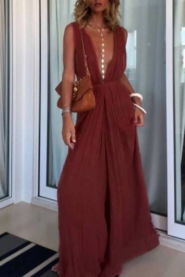 Vacation Style V-neck Lace-up Jumpsuit