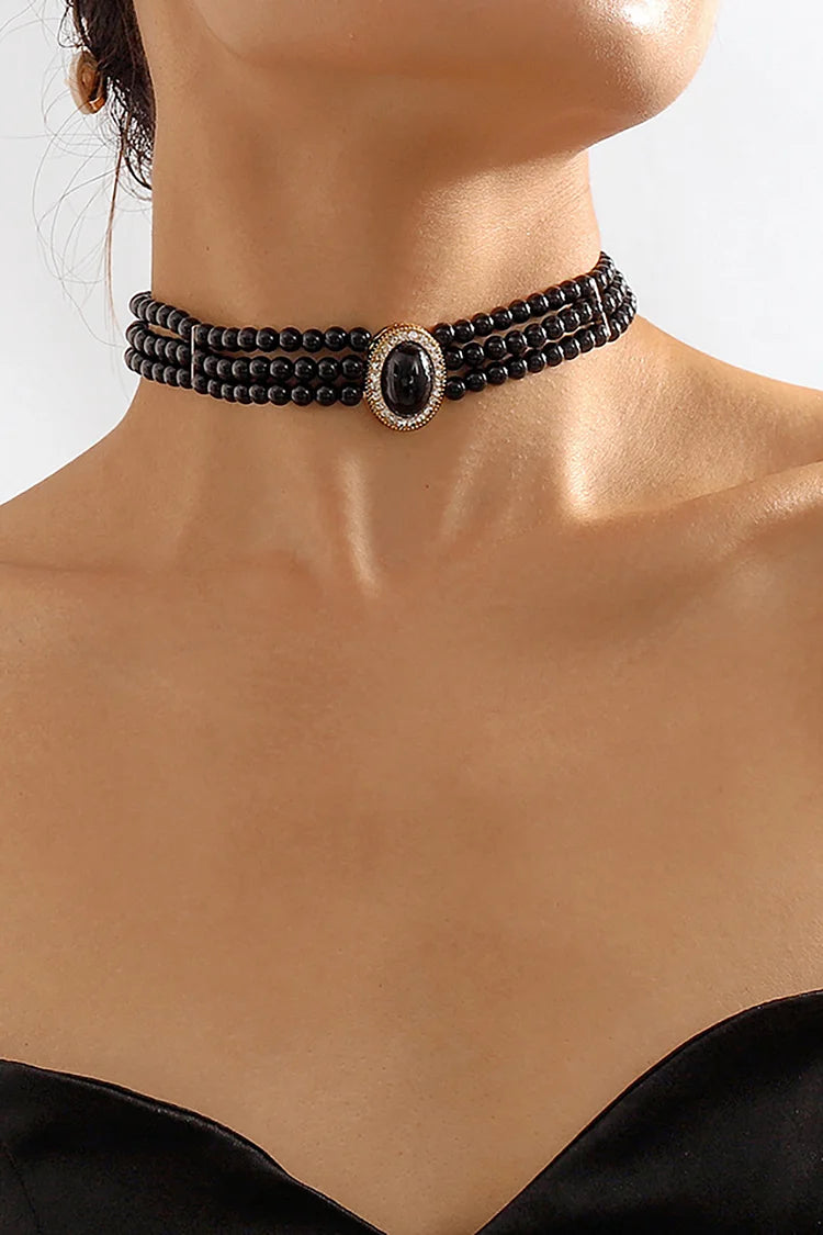 Elegant Layered Pearl Rhinestone Alloy Necklace