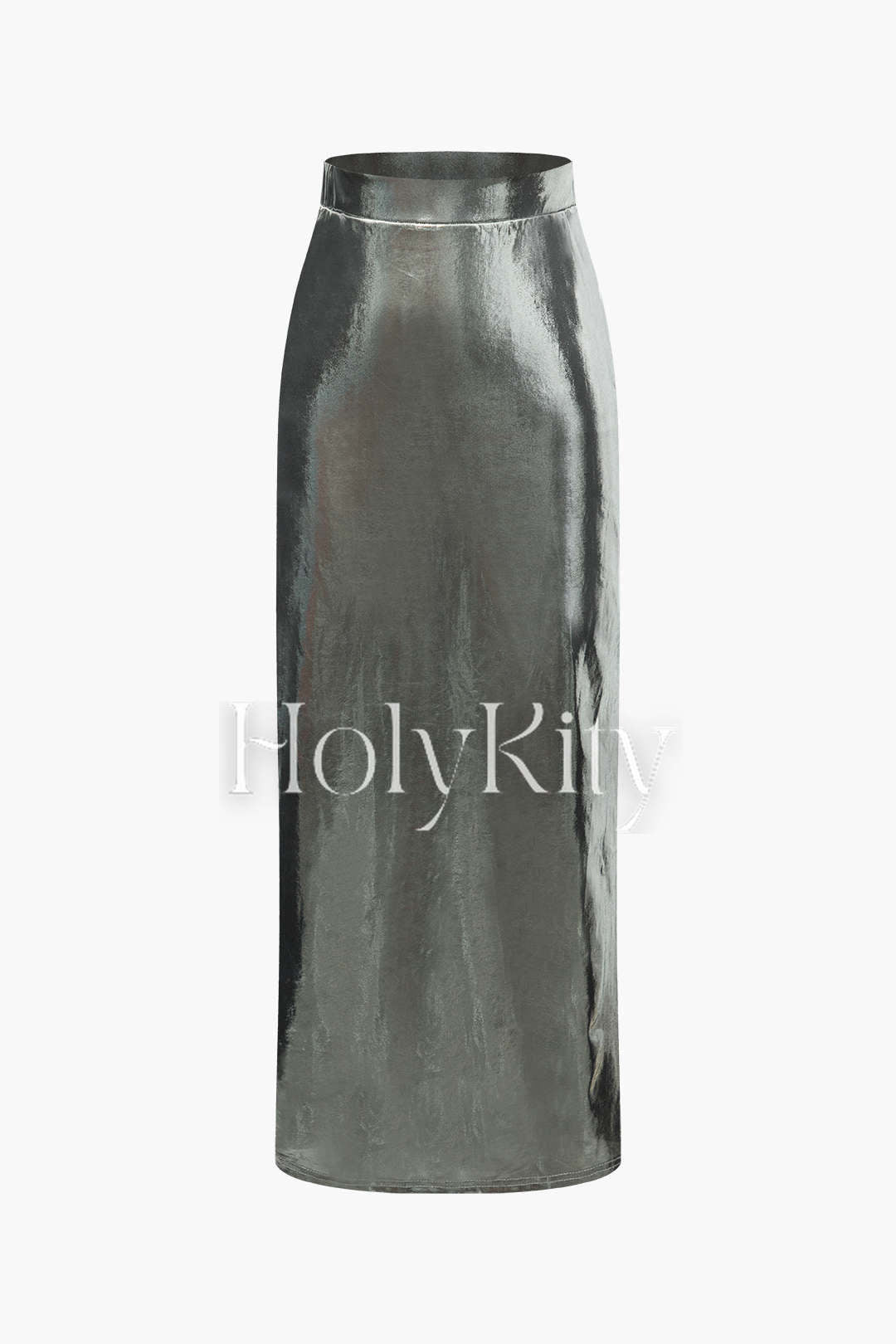 Metallic High Waisted Back Slit Maxi Skirt