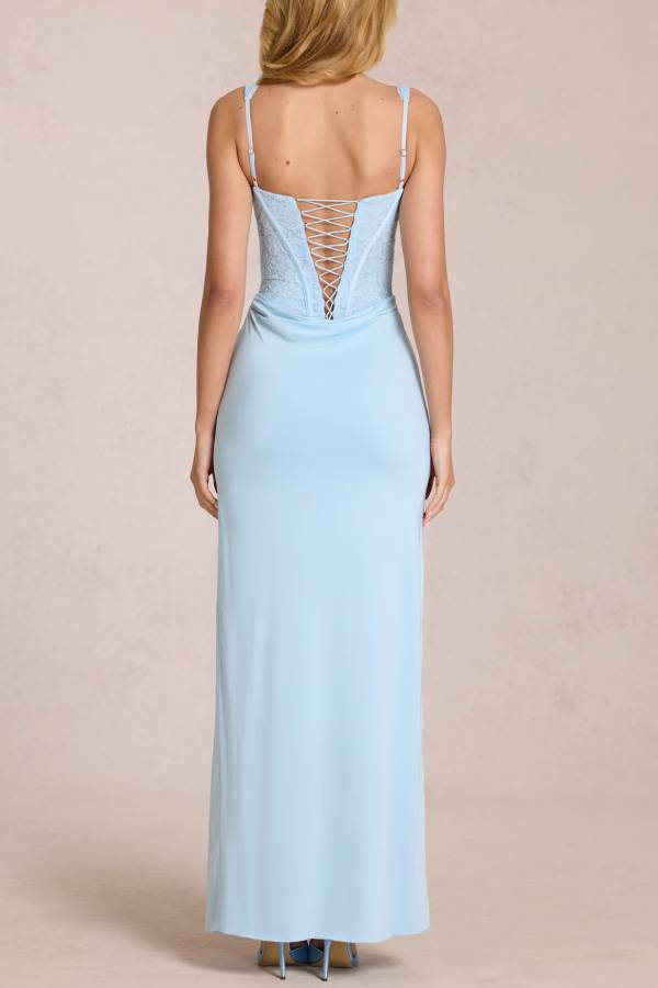 Lace Corset High-Slit Form-Fitting Evening Gown