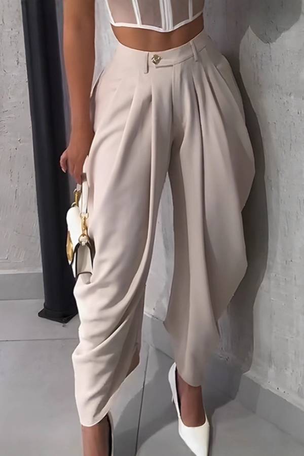 High-Waisted Pleated Drape Harem Pants