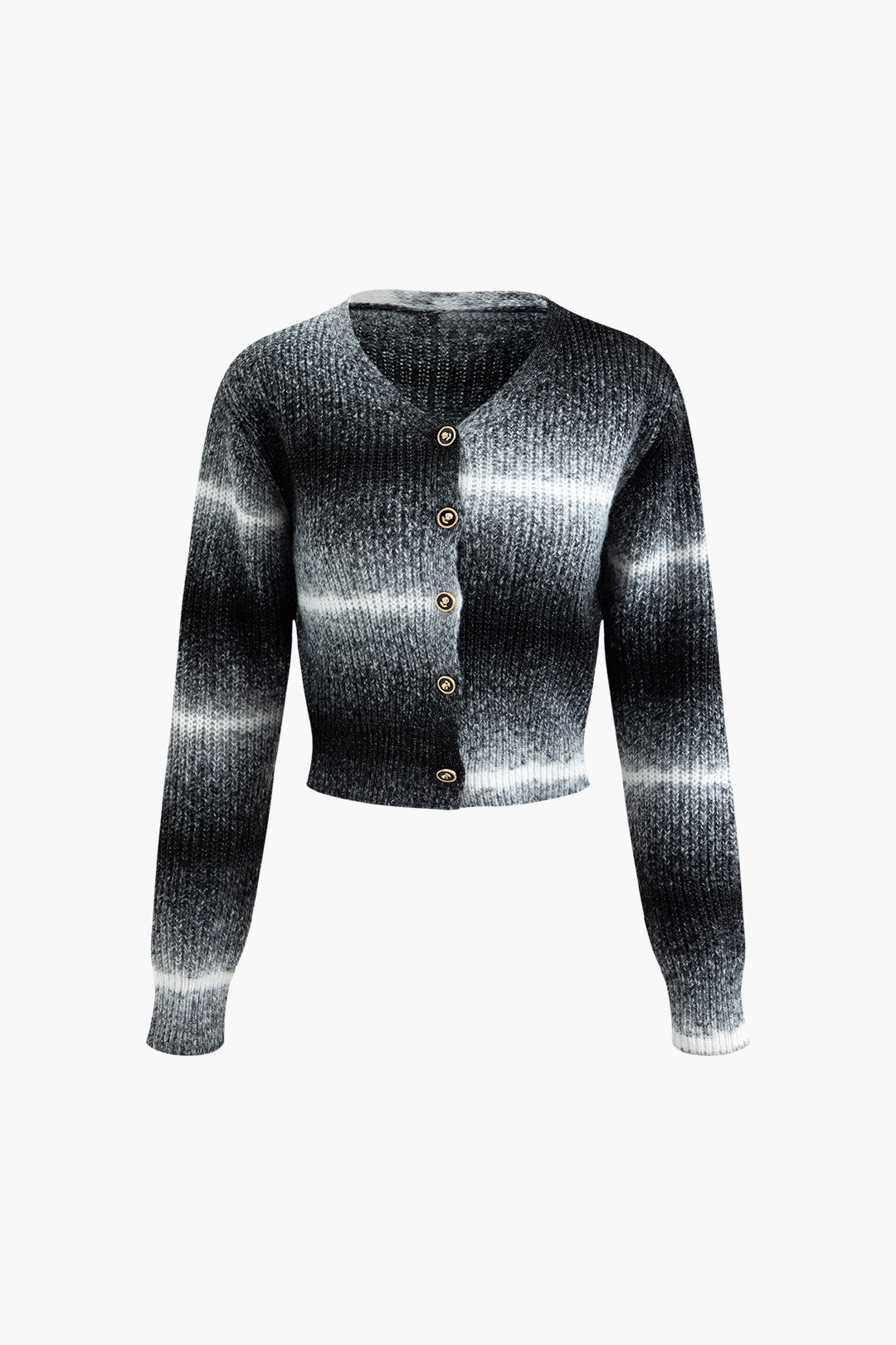 Cardigan boutonné en tricot à col en V ombré 