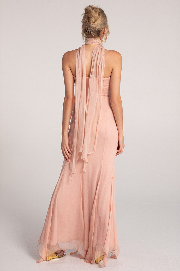 Strapless Ruched Cutout Mermaid Hem Maxi Dresses-Pink [Pre Order]