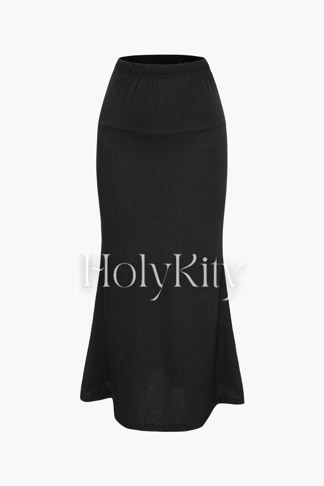 Bodycon Mermaid Midi Skirt With Elastic Waistband
