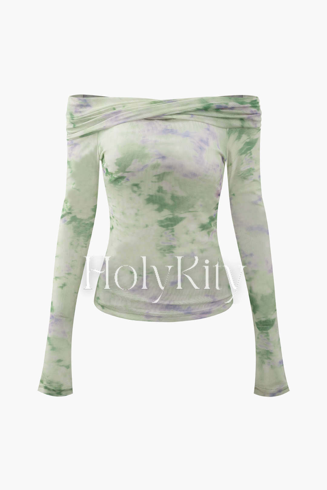 Tie Dye Long Sleeve Off-Shoulder Mesh Top