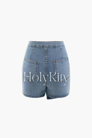 Asymmetric Wrap Denim Shorts