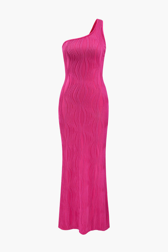 Strukturiertes Maxikleid mit One-Shoulder-Träger 