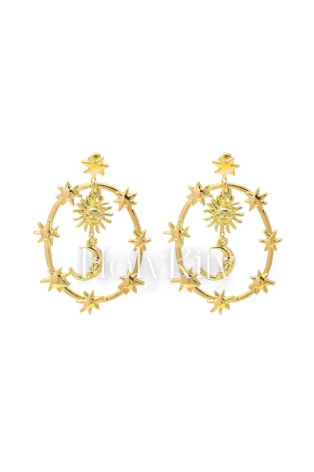 Boucles d'oreilles pendantes Soleil, Étoile et Lune