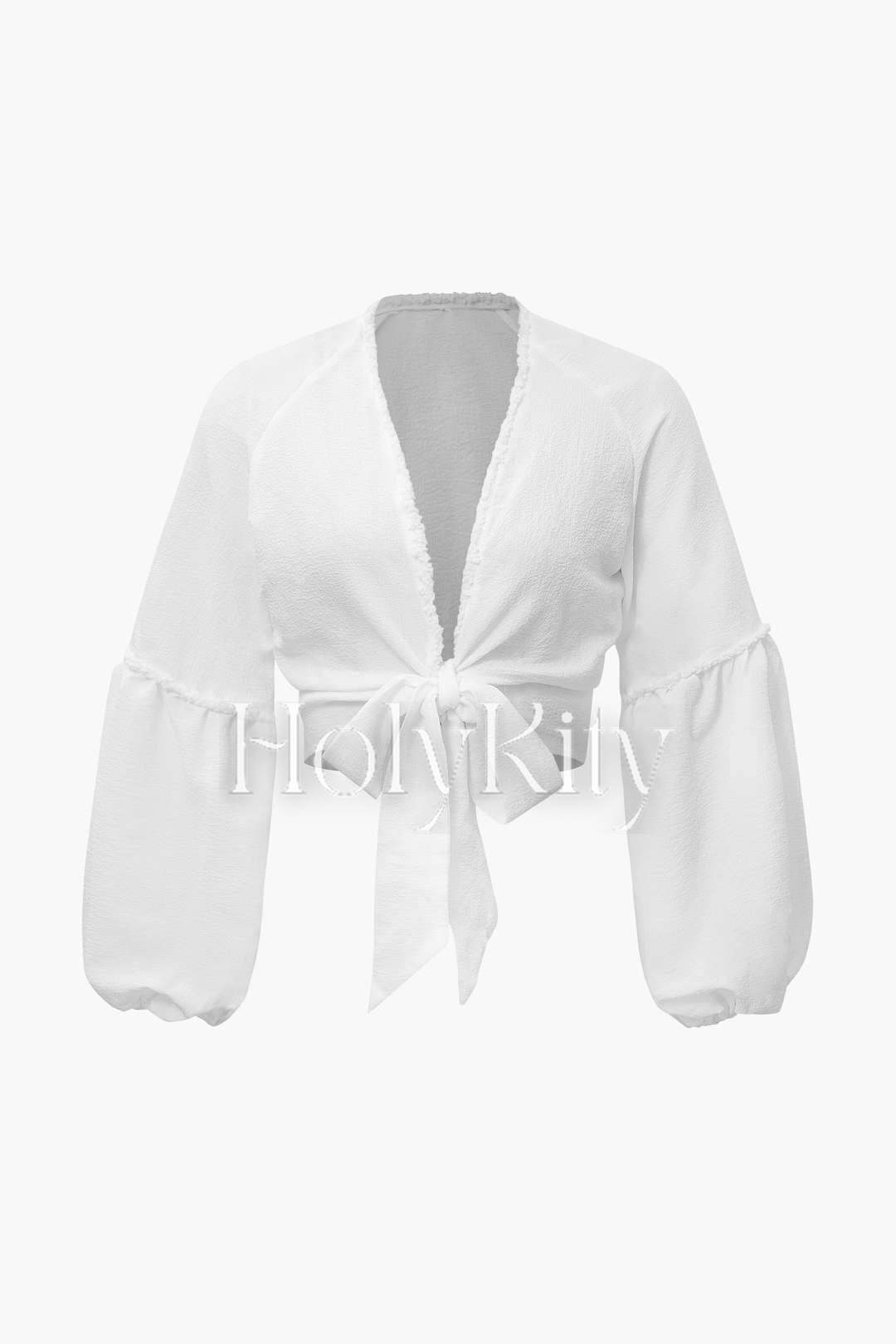 Deep V-neck Tie Front Blouse And Tiered Midi Skirt Set
