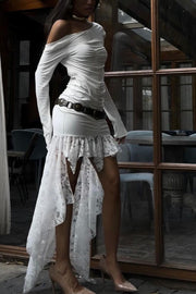 Sexy Backless Gathered Lace Panel Maxi Dress
