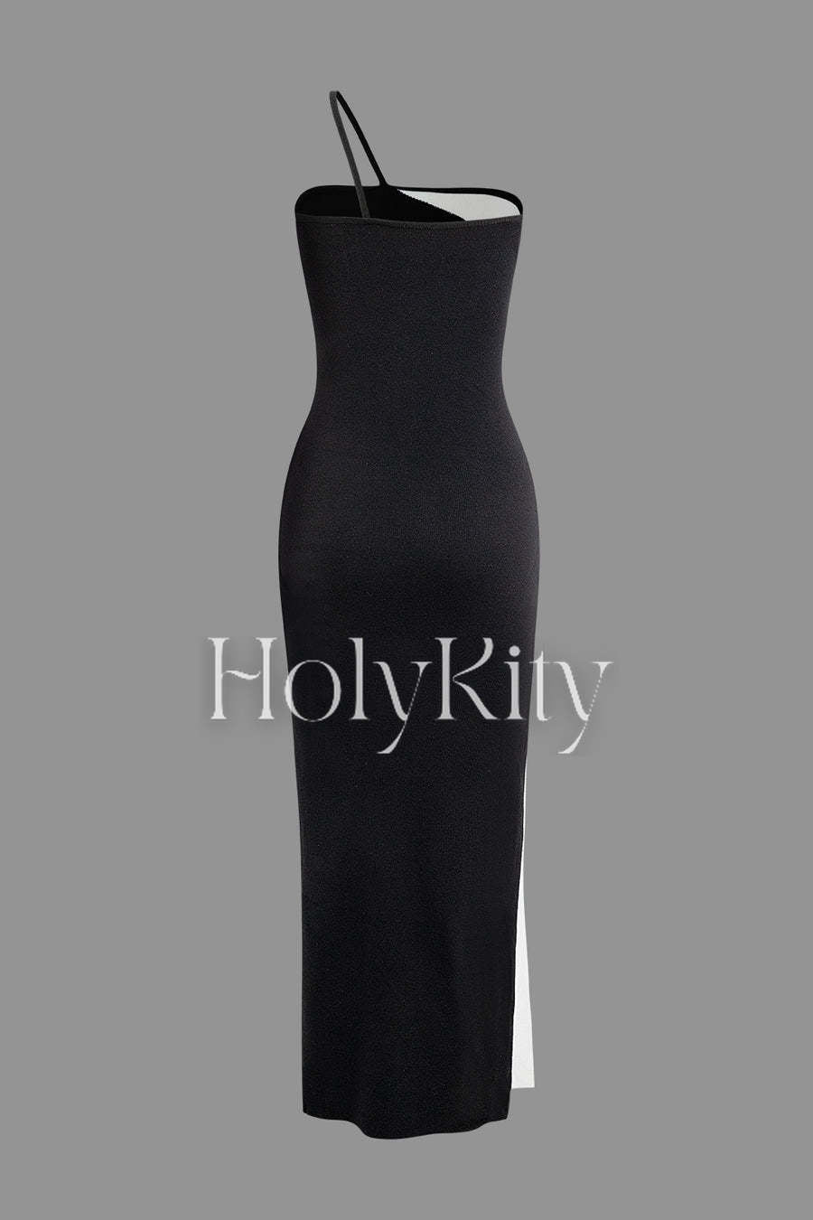Contrast One Shoulder Cami Slit Knit Maxi Dress