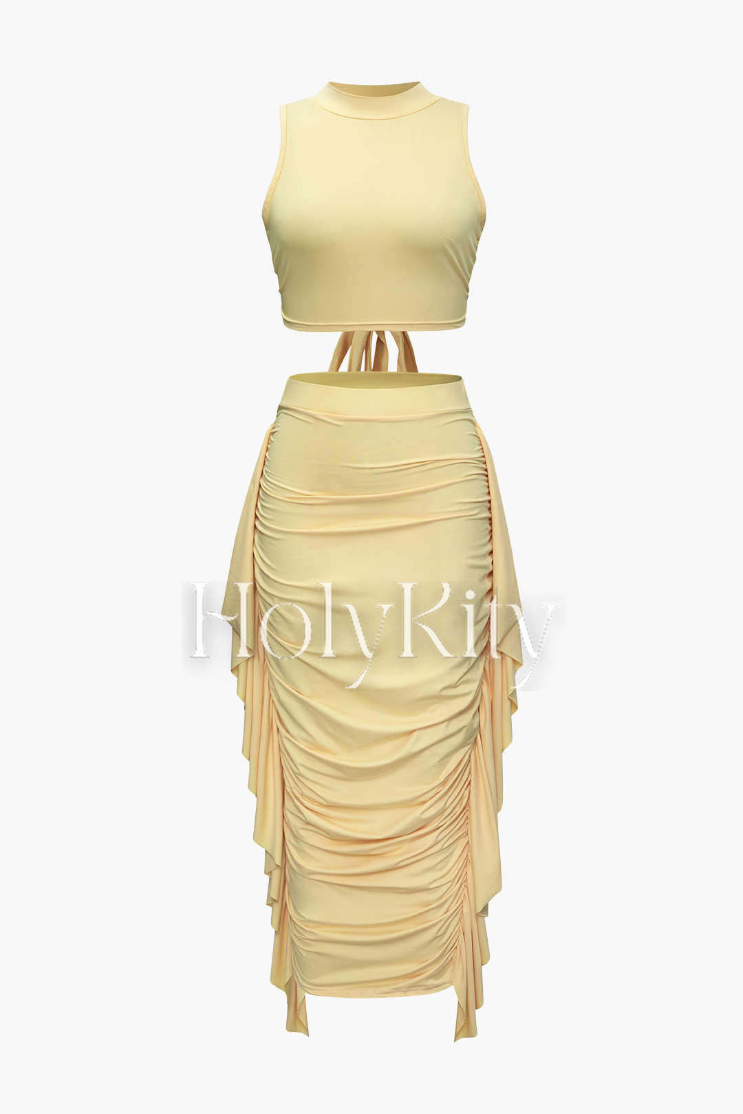 Tie Back Tank Top And Ruched Ruffle Skirt Set