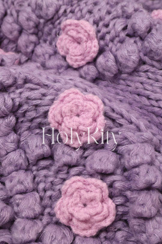 Flower Pom-pom Knit Cardigan