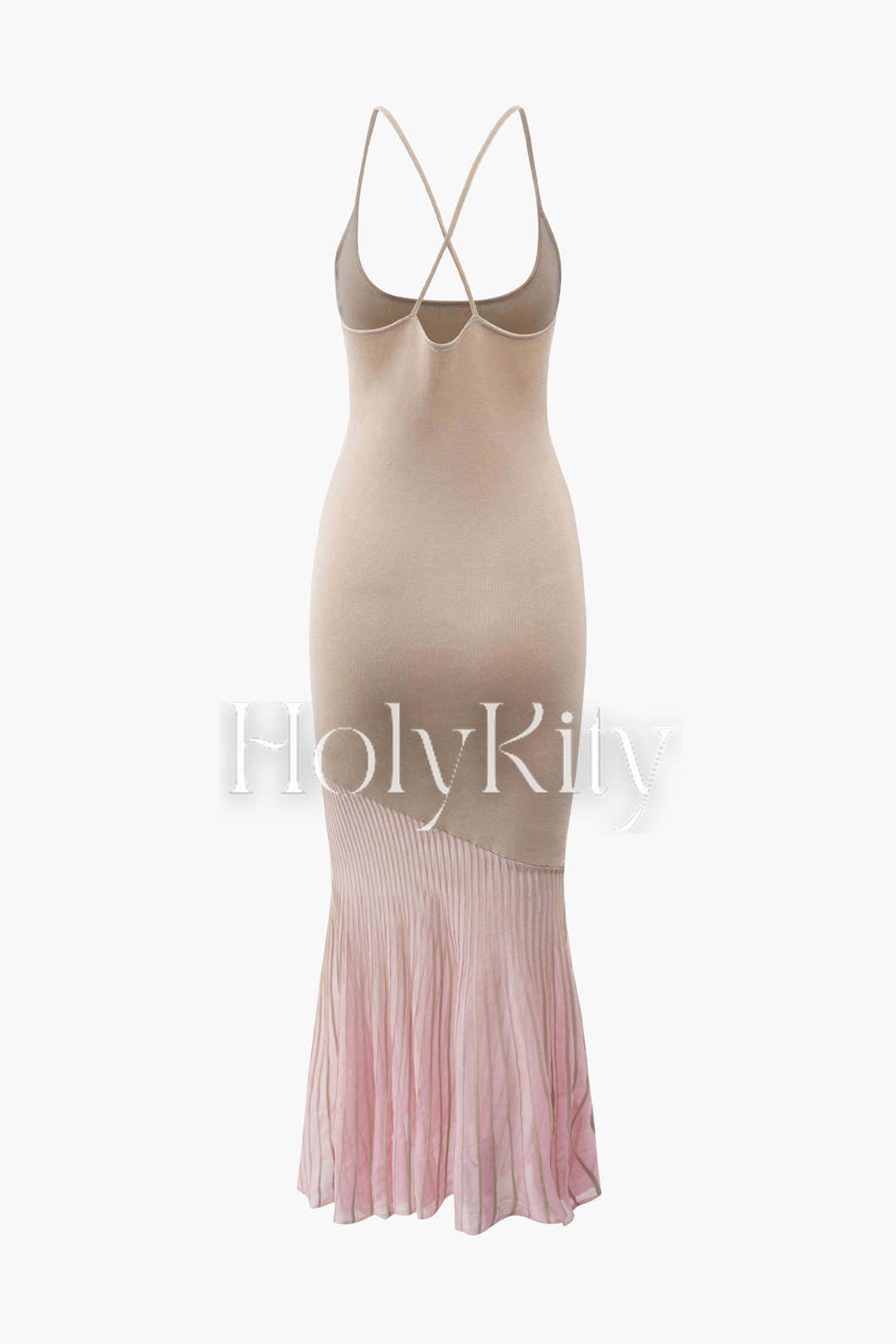 Strickkleid mit Einsätzen und überkreuztem Rücken 