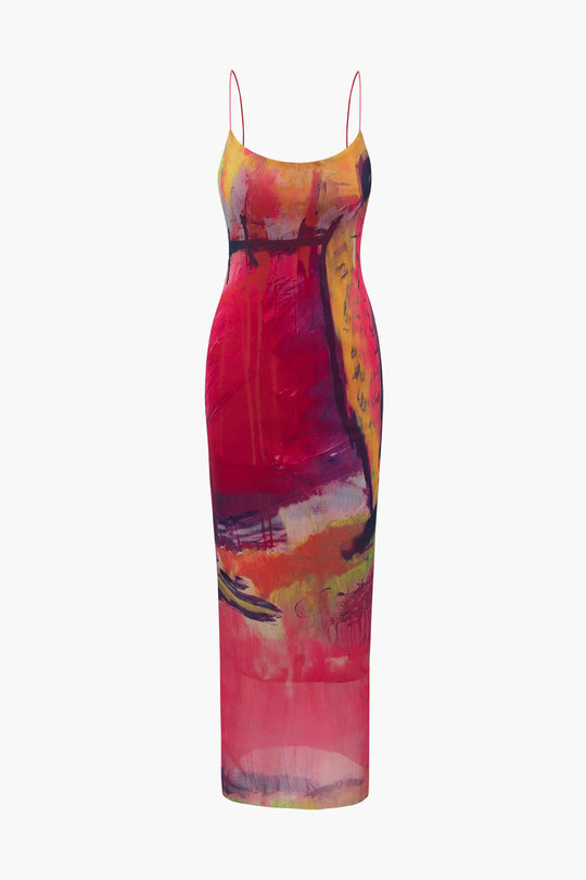 Maxikleid aus Netzstoff mit abstraktem Print 