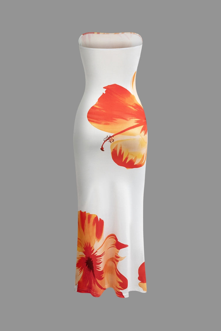 Trägerloses Midikleid „Sunny“ mit Blumenmuster und Kaskadenmuster 