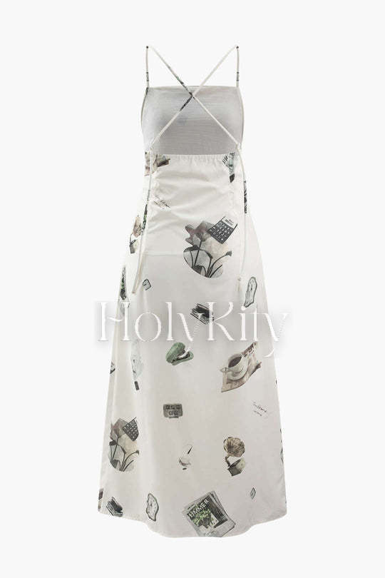 Bedrucktes Midikleid mit überkreuzten Trägern 