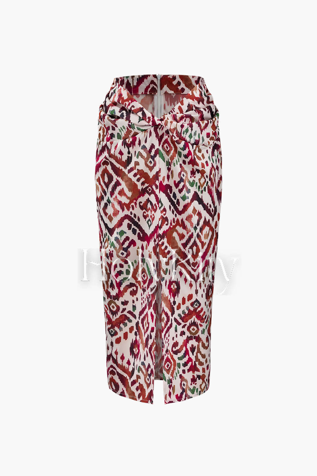 Geometric Print Twist Split Midi Skirt