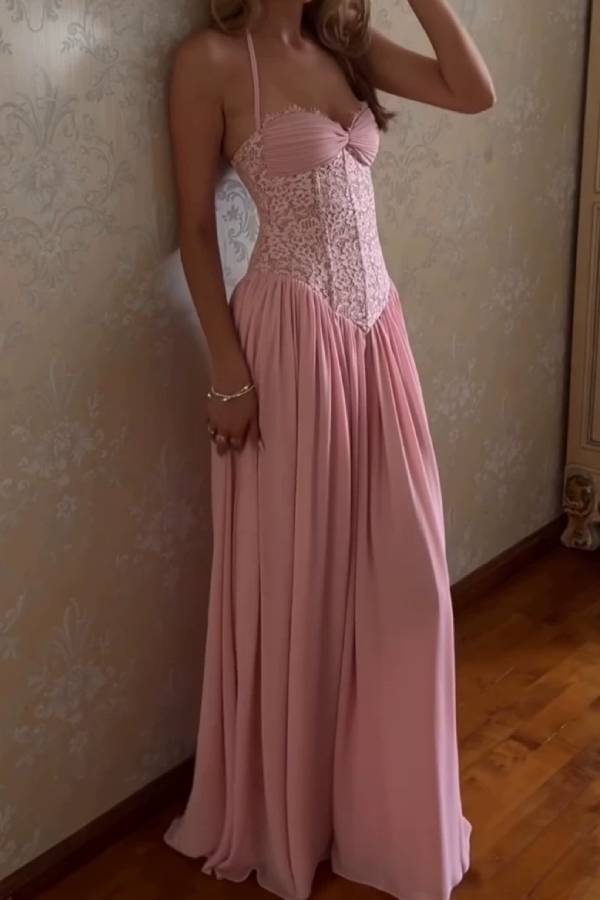 Lace Corset Halter Long Evening Dress