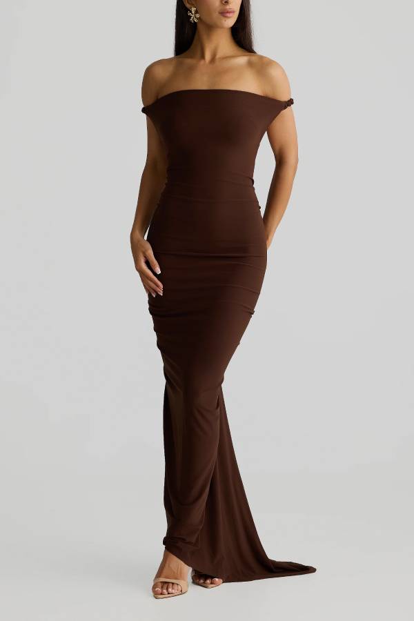 Convertible slim-fit open-back draped maxi dress