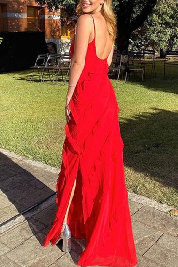 Ruffled V-Neck Cami Maxi Dress