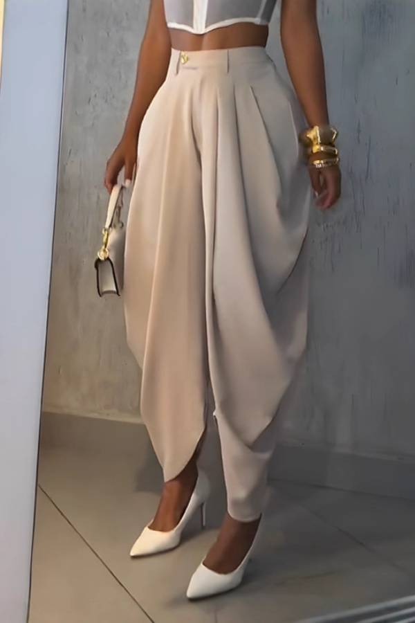 High-Waisted Pleated Drape Harem Pants