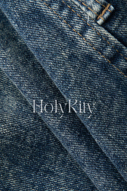 Trägerloses Denim-Top mit Gürtel 