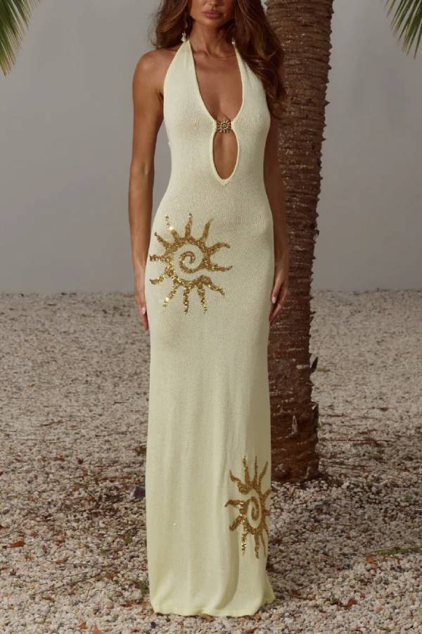 SABRINA HALTER KNIT MAXI DRESS