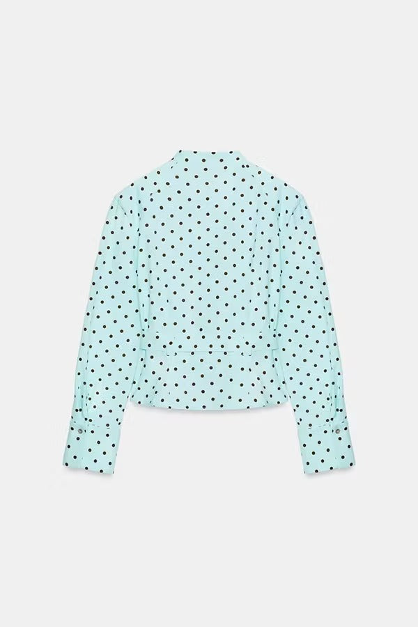 Trisha Linen Blend Polka Dot Stand Neck Belted Jacket and Low-Rise Pocket Mini Shorts Set