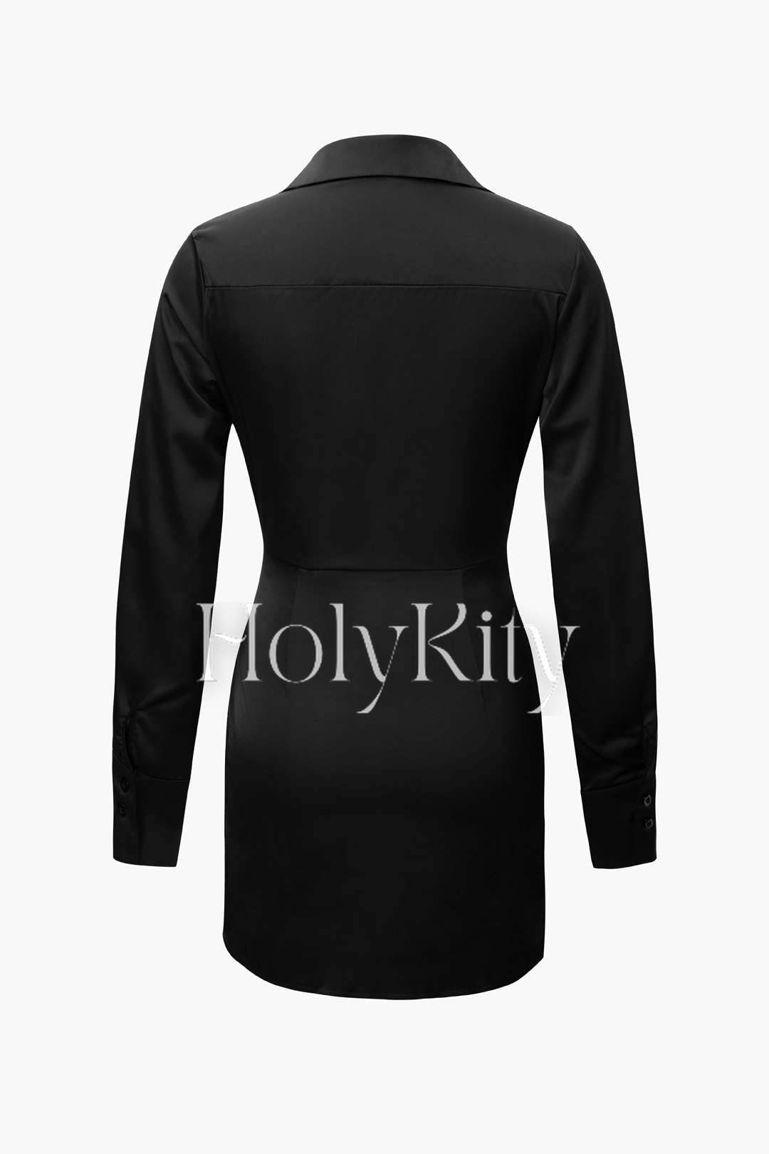 Robe chemise courte portefeuille unie à col en V 