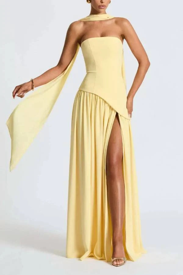 Halter neck tube top high slit slim fit dress