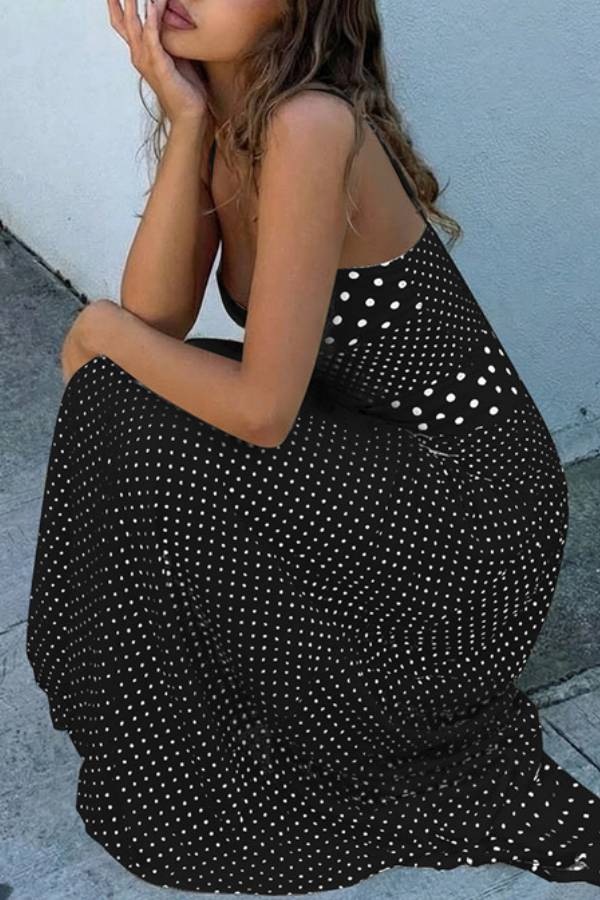 Retro Polka Dot Halter Neck Bustier Maxi Dress