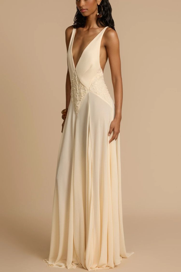 Venus By The Sea Tulle Lace Patchwork Backless Flowy Maxi Dress