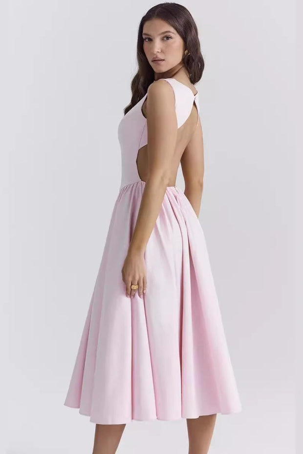 Round neck sleeveless backless dress