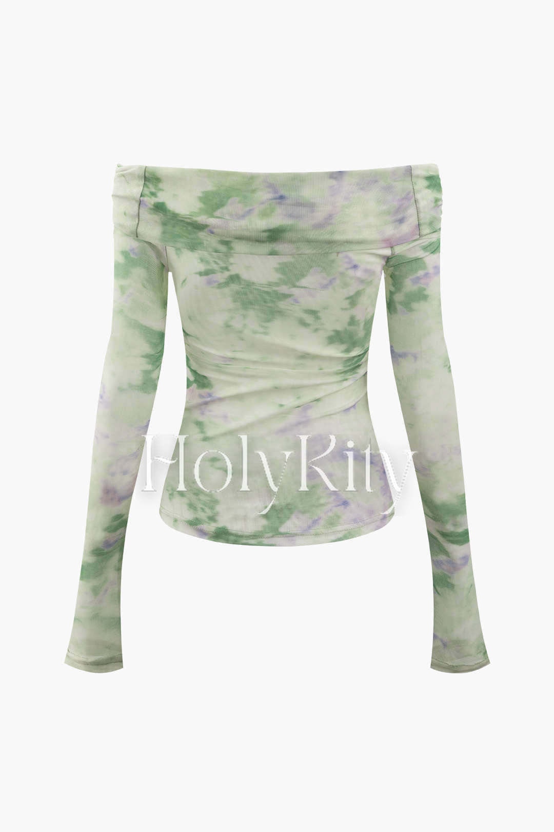 Tie Dye Long Sleeve Off-Shoulder Mesh Top