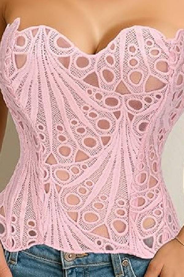 Lace Cutout Strapless Corset Top